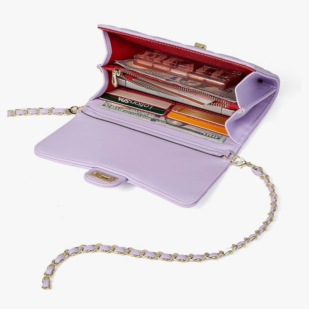 🆕 Quilted Lilac Chain Crossbody Bag - Designer Style - Picture 6 of 7
